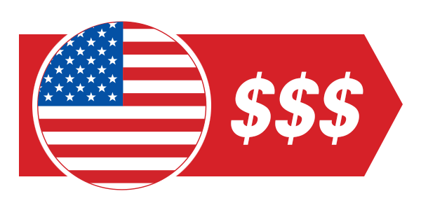 us flag icon on sale tag with dollar sings